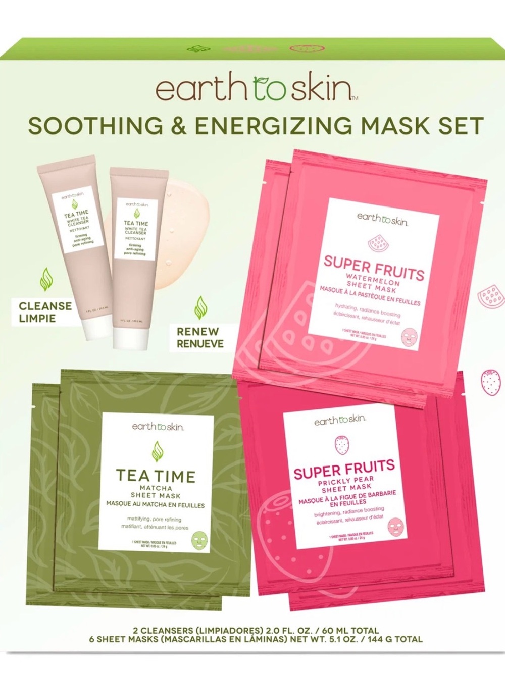 Earth to skin-Clean Soothing  & Energizing Cleanser, Moisturizer & Mask Set. NIB